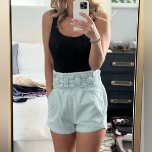 High Waisted pull on Jean Shorts small